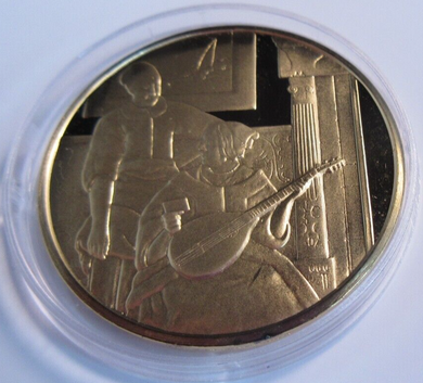 1975 THE GENIUS OF VERMEER HALLMARKED 24CT GOLD PLATED .925 SILVER 32G MEDAL