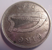 Load image into Gallery viewer, 1940 IRELAND EIRE FLORIN COIN REVERSE SALMON OBVERSE HARP VF IN CLEAR FLIP
