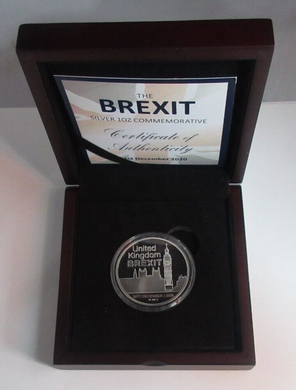 2020 Brexit Houses of Parliament Fine Silver Proof Medal Box&COA