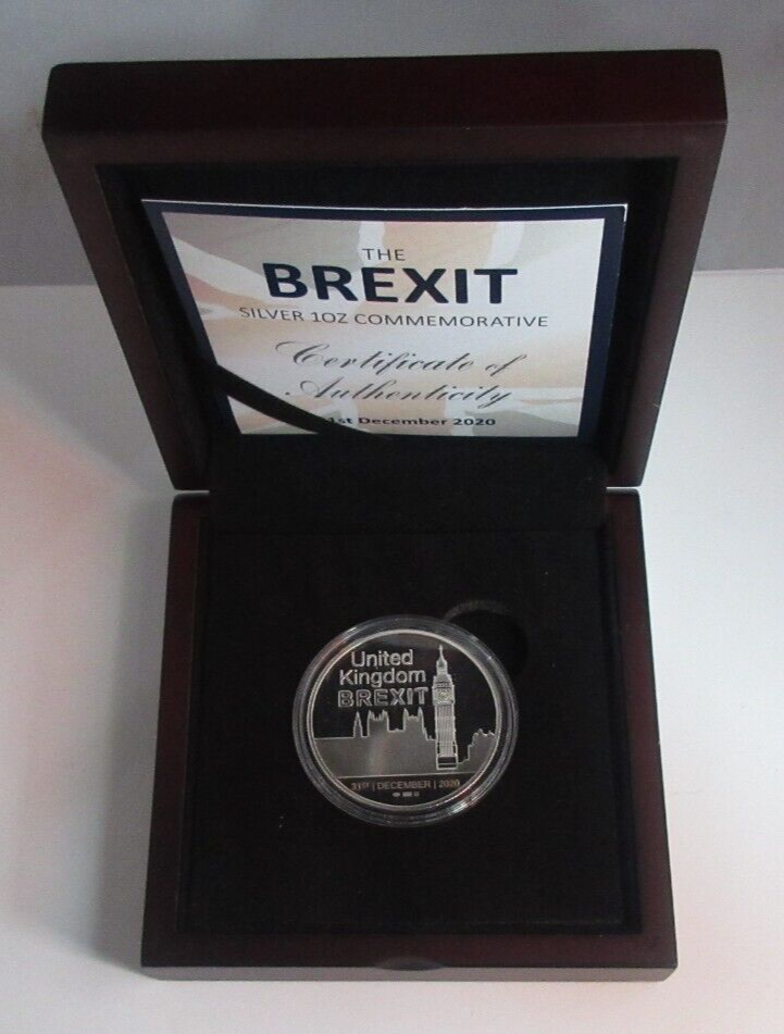2020 Brexit Houses of Parliament Fine Silver Proof Medal Box&COA