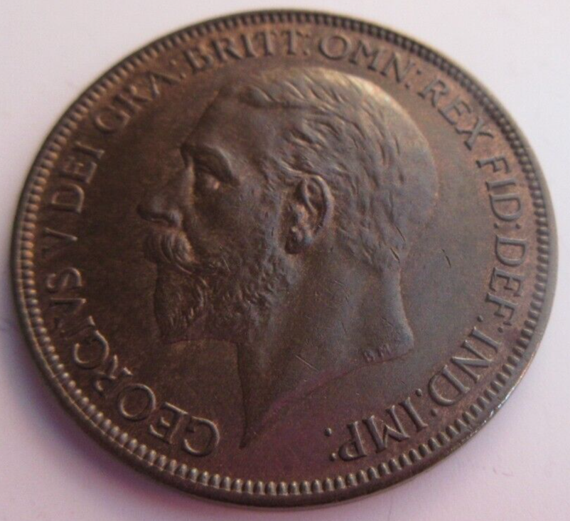 1927 KING GEORGE V UNC ONE PENNY COIN WITH SOME LUSTRE IN CLEAR FLIP