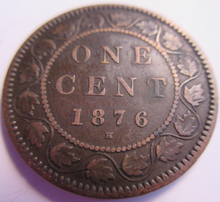 Load image into Gallery viewer, CANADA ONE CENT COIN 1876 LARGE LEAF VF+ PRESENTED IN PROTECTIVE CLEAR FLIP
