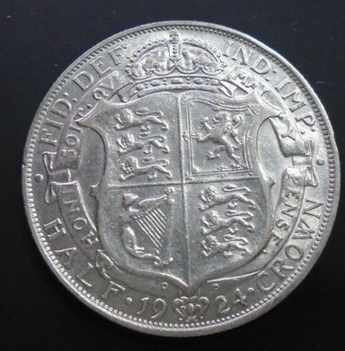 1924 GEORGE V BARE HEAD COINAGE HALF 1/2 CROWN SPINK 4021A CROWNED SHIELD A1