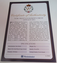 Load image into Gallery viewer, 2012 TUSK TRUSTS US PATRONS CIRCLE 2011 GOLD PLATED COOK ISLANDS  $1 COIN/COA
