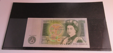 BANK OF ENGLAND ONE POUND £1 BANKNOTE PAGE 59L 000814 IN NOTE HOLDER