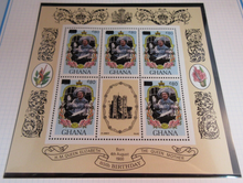 Load image into Gallery viewer, HMQE THE QUEEN MOTHER 85th &amp; 90th BIRTHDAY GHANA/COOK ISLANDS STAMPS ALBUM SHEET
