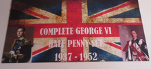 Load image into Gallery viewer, COMPLETE SET OF GEORGE VI HALF PENNIES 1937-1952 16 COIN SET IN R/MINT BLUE BOOK
