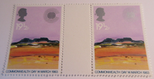Load image into Gallery viewer, 1983 COMMONWEALTH DAY GUTTER PAIRS 8 STAMPS MNH IN CLEAR FRONTED HOLDER
