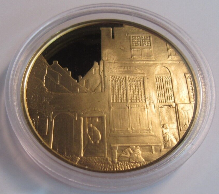 1975 THE GENIUS OF VERMEER HALLMARKED 24CT GOLD PLATED .925 SILVER 32G MEDAL