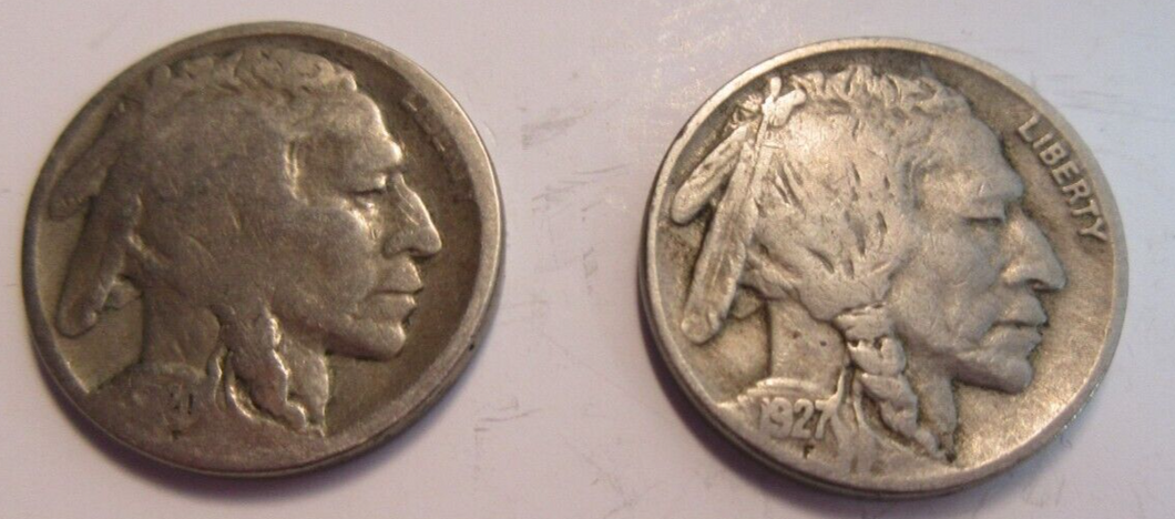 USA BUFFALO NICKELS 5 CENT COINS X 2 1920 & 1927 IN CLEAR FLIP