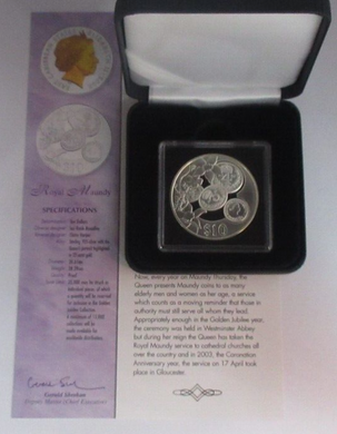 2003 Maundy Money Golden Jubilee 1oz Silver Proof ECS $10 Coin BoxCOA