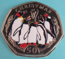 Load image into Gallery viewer, 2017 FALKLAND ISLANDS DIAMOND FINISH 50P COIN WITH CHRISTMAS CARD INCLUDES COA
