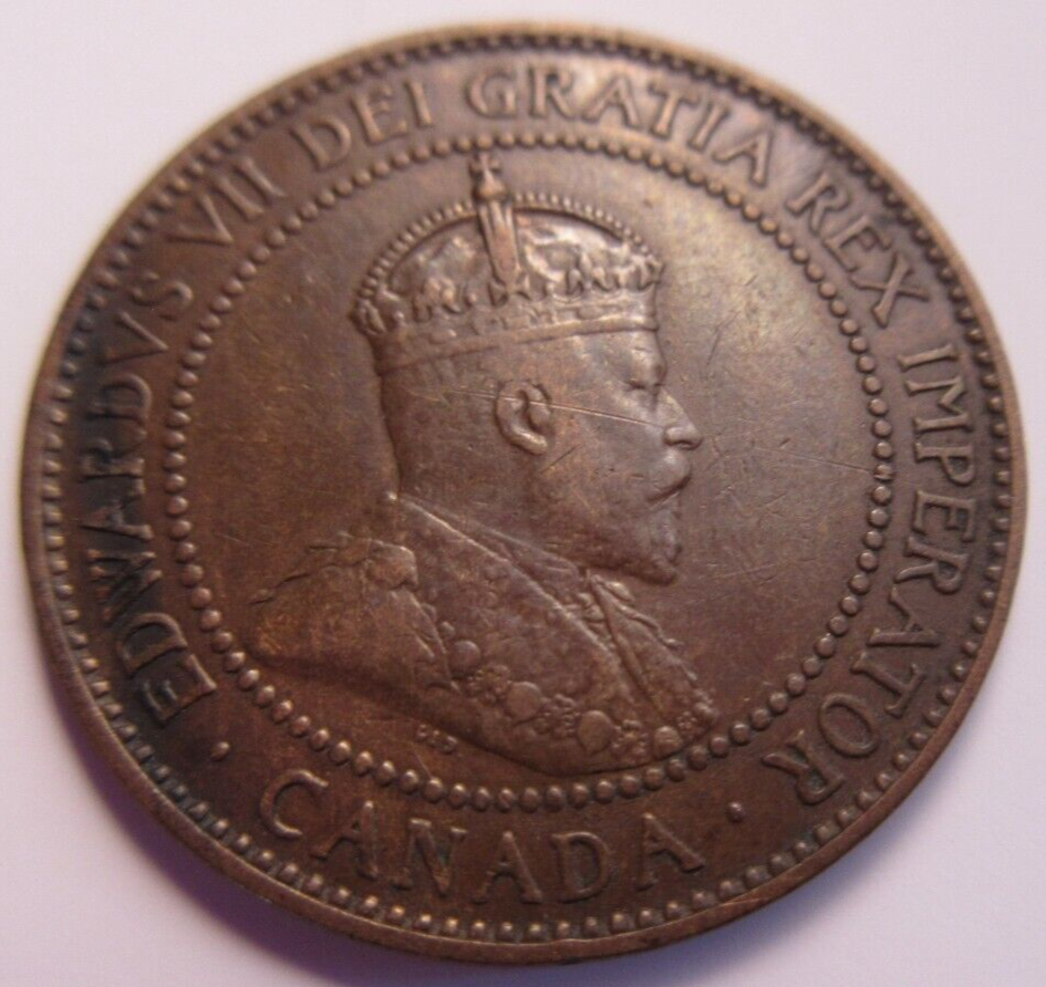 1909 KING GEORGE V CANADA 1 CENT COIN VF-EF IN PROTECTIVE CLEAR FLIP