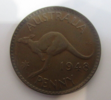 George VI 1948 Australia Kangaroo Penny UK Melbourne Mint EF+ Coin