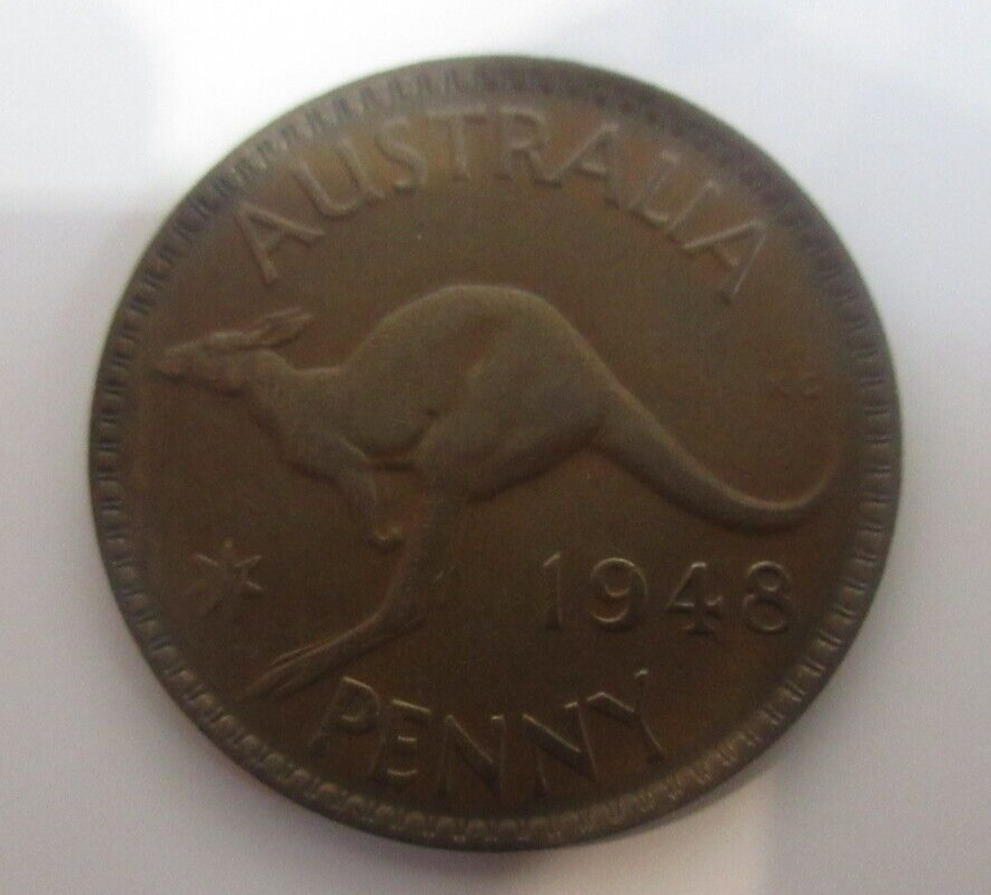 George VI 1948 Australia Kangaroo Penny UK Melbourne Mint EF+ Coin