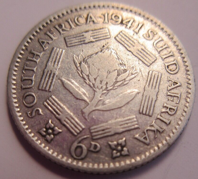 KING GEORGE VI 6d SIXPENCE 1941 .800 SILVER COIN SOUTH AFRICA  IN CLEAR FLIP