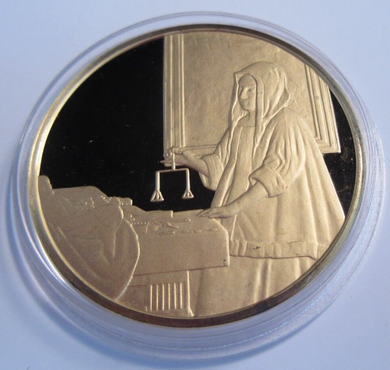 1975 THE GENIUS OF VERMEER HALLMARKED 24CT GOLD PLATED .925 SILVER 32G MEDAL