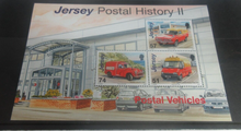 Load image into Gallery viewer, Jersey Postal History II 3x Stamp Block Postal Vehicles Morris Minor FordTransit

