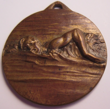 Load image into Gallery viewer, 1938 VINTAGE BRONZE SWIMMING MEDALLION EGYPTIAN CHAMPS 100 MTS BREATSTROKE
