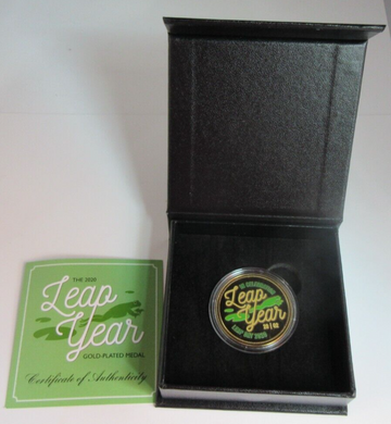 2020 LEAP YEAR GOLD PLATED MEDAL CAPSULE BOX & COA