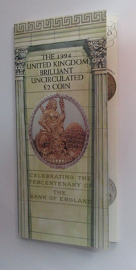 1994 Bank of England Tercentenary Royal Mint UK BUnc £2 Sealed Coin Pack