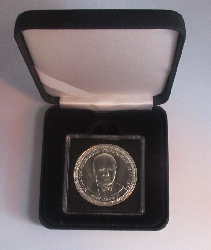 1974 Winston Churchill Centenary Isle of Man Silver BUnc 1 Crown Coin Box&COA