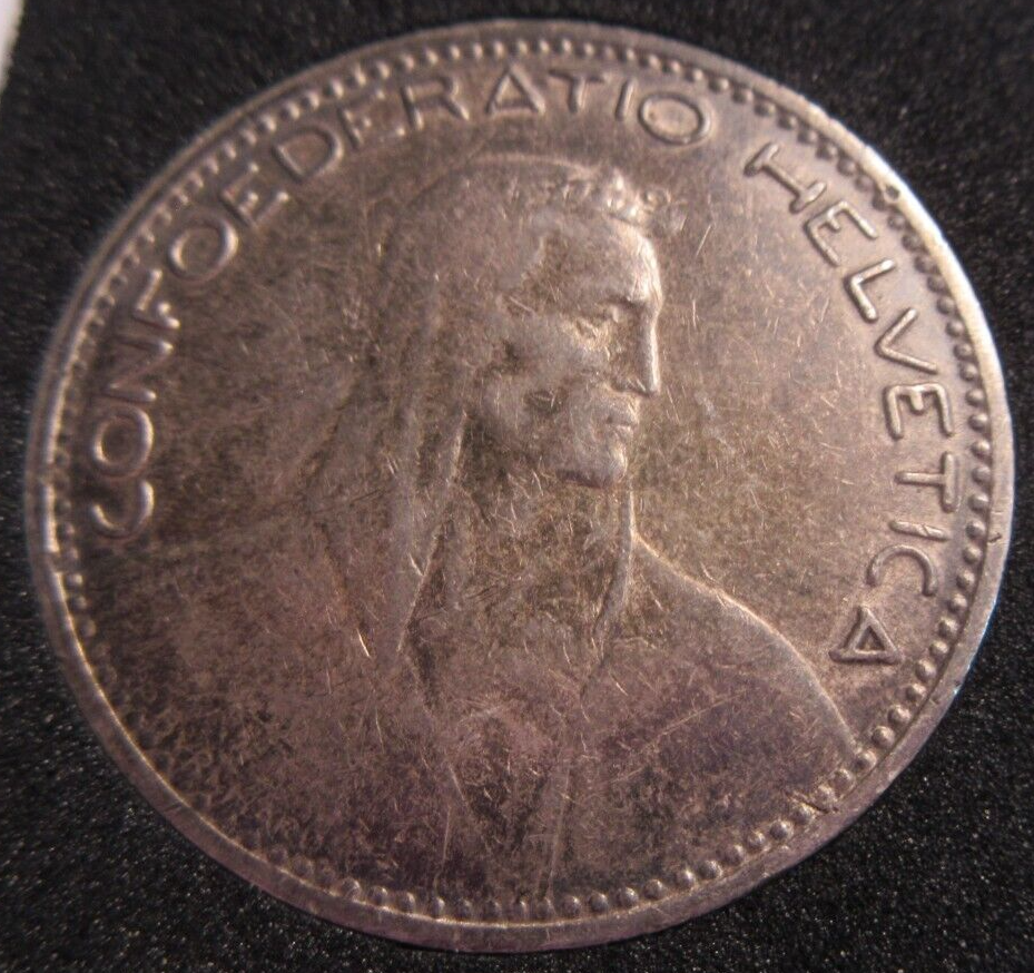 CONFOEDERATIO HELVETICA 5 FRANC SWITZERLAND .900 SILVER 1923 UNC WITH EDGENICS