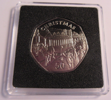 Load image into Gallery viewer, 1986 QEII CHRISTMAS COLLECTION IOM BB MARK DIAMOND FINISH 50P COIN CARD BOX &amp;COA
