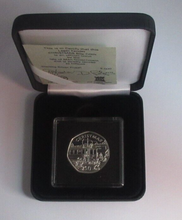 Load image into Gallery viewer, 1989 Christmas Tram Line Isle of Man Silver Proof 50p Coin Boxed With COA
