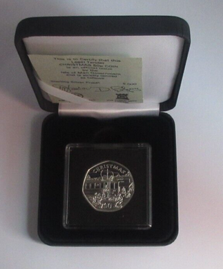 1989 Christmas Tram Line Isle of Man Silver Proof 50p Coin Boxed With COA