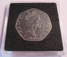 Load image into Gallery viewer, 1989 QEII CHRISTMAS COLLECTION IOM TRAM EF-UNC FIFTY PENCE COIN BOX &amp; COA

