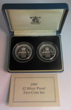 Load image into Gallery viewer, 1989 TERCENTENARY OF THE BILL &amp; CLAIM OF RIGHT SILVER PROOF 2 COIN SET BOX &amp; COA
