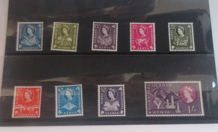 Kenya, Uganda, Tanganyika 5 Cents - $1 1954 Queen Elizabeth II 9 Stamp Set