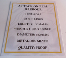 Load image into Gallery viewer, 1967-2023 ATTACK ON PEARL HARBOUR SOMALIA 25 SHILLINGS COIN WITH BOX &amp; COA
