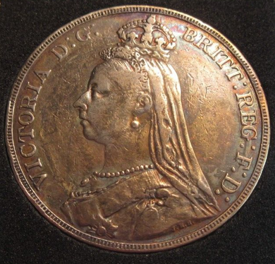 1891 QUEEN VICTORIA CROWN .925 JUBILEE BUST VF+ ATTRACTIVE TONE BOXED
