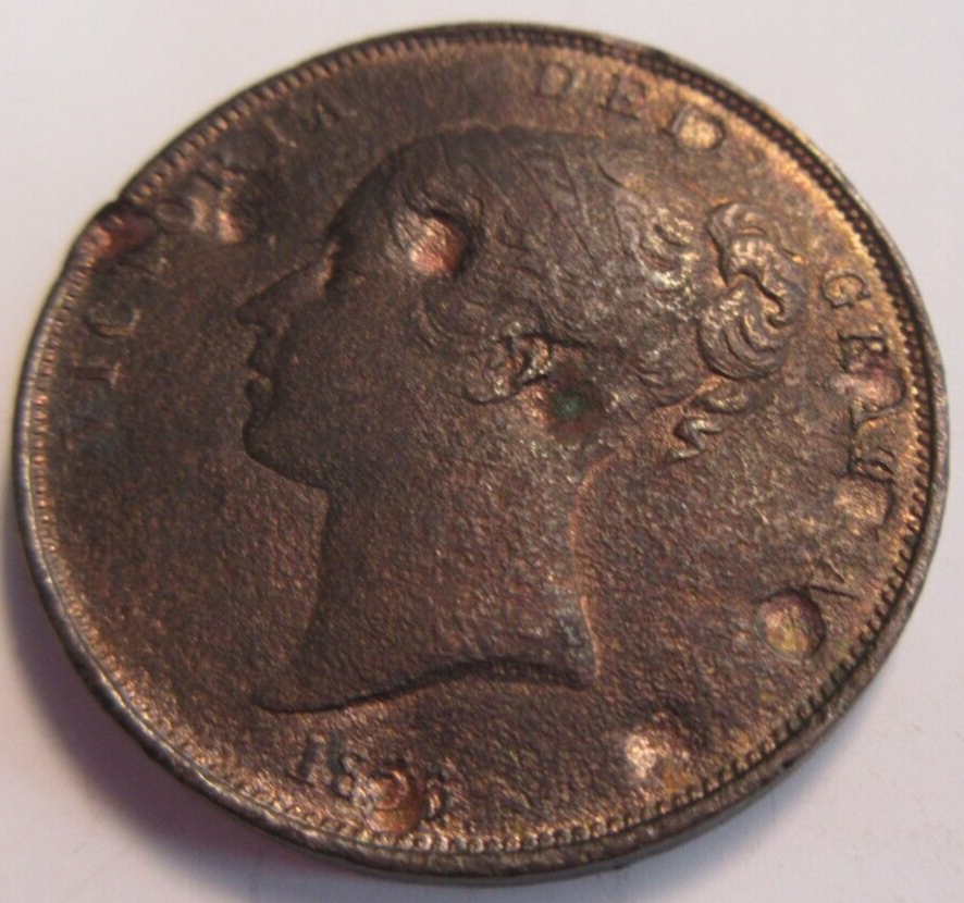 1855 QUEEN VICTORIA PENNY HIGH GRADE SOME LUSTRE HISTORICAL DENTS