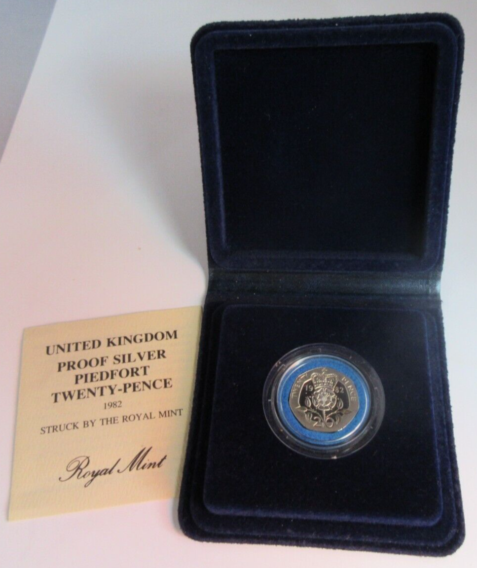 1982 SILVER PROOF PIEDFORT 20p TWENTY PENCE COIN WITH CASE & COA