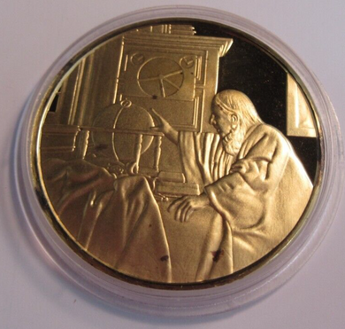 1975 THE GENIUS OF VERMEER HALLMARKED 24CT GOLD PLATED .925 SILVER 32G MEDAL