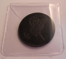 Load image into Gallery viewer, 1870 OTTOMAN EMPIRE 40 PARA BRONZE COIN IN PROTECTIVE CLEAR FLIP
