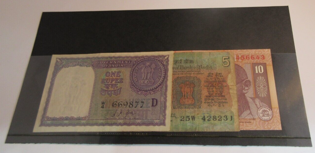 BANK OF INDIA BANKNOTES 1 5 & 10 RUPEE WITH NOTE HOLDER