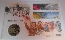 Load image into Gallery viewer, VJ Day World War II 50th Anniv Gibraltar 1995 Verenium Proof-Like £5 Coin PNC
