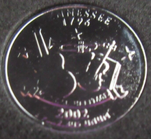 Load image into Gallery viewer, 2002 UNITED STATES MINT STATE QUARTER DOLLAR TENNESSEE 1796 PLATINUM PLATED
