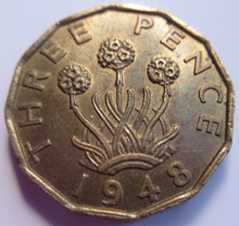 Load image into Gallery viewer, KING GEORGE VI THREE PENCE SCARCE DATE 1948 BRASS AUNC COIN WITH CLEAR FLIP
