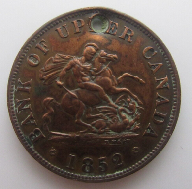 Bank of Upper Canada 1852 Token Half Penny VF+ In Flip With Necklace Hole