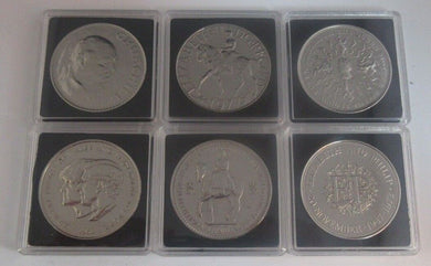 1953 - 1981 Polished UK Royal Mint Crowns in Quad Capsules Coronation, Churchill
