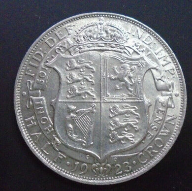 1923 GEORGE V BARE HEAD COINAGE HALF 1/2 CROWN SPINK 4021A CROWNED SHIELD A1