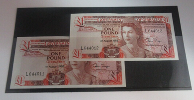 1988 2x £1 Gibraltar Banknote Uncirculated Consecutive Numbers L6440XX In Card