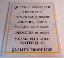 Load image into Gallery viewer, 2020 THANK YOU TO OUR KEYWORKERS SAMOA HALF DOLLAR GOLD PLATED COIN BOX &amp; COA

