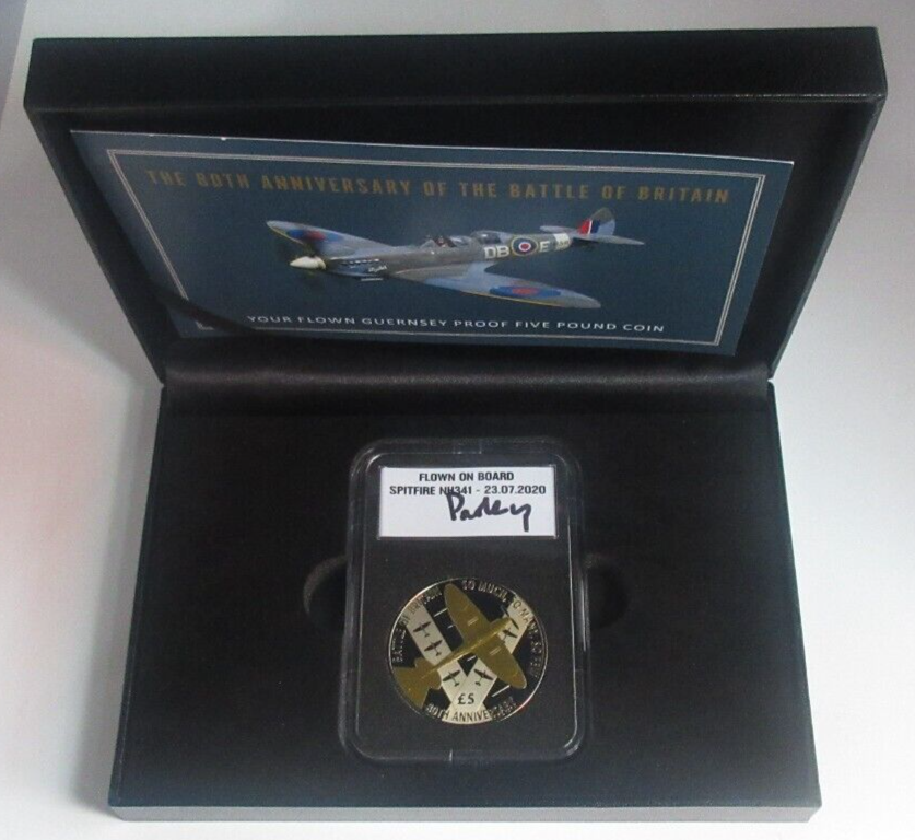 2020 Battle Of Britain Signed Parky Flown Guernsey BUnc £5 Coin Slabbed Box/COA