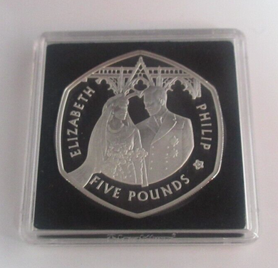 Queen Elizabeth II & Prince Philip 2007 Alderney Silver Proof £5 Coin Boxed